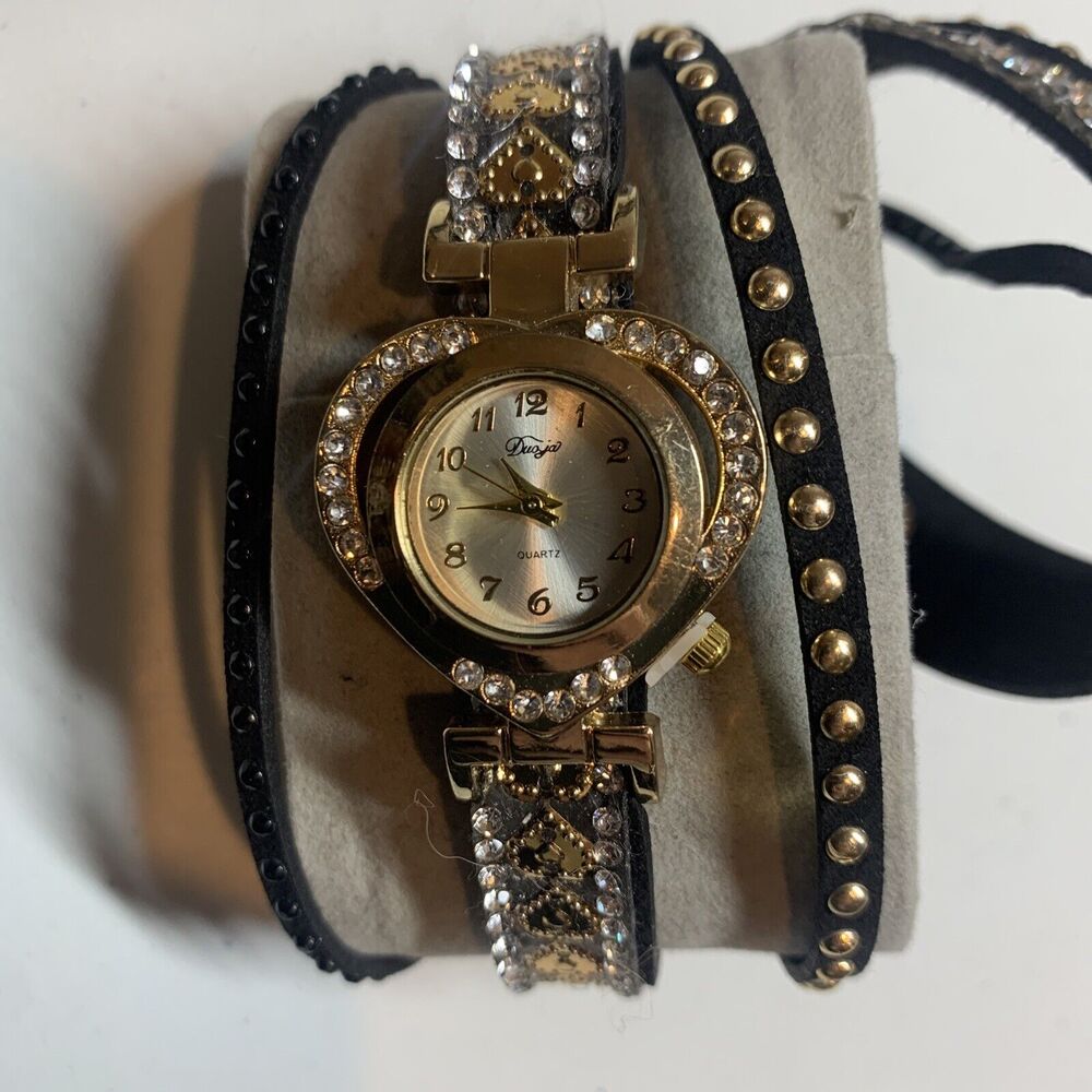 Duoya Rose Gold Silver Duo Tone Crystal Wrap Bracelet Watch